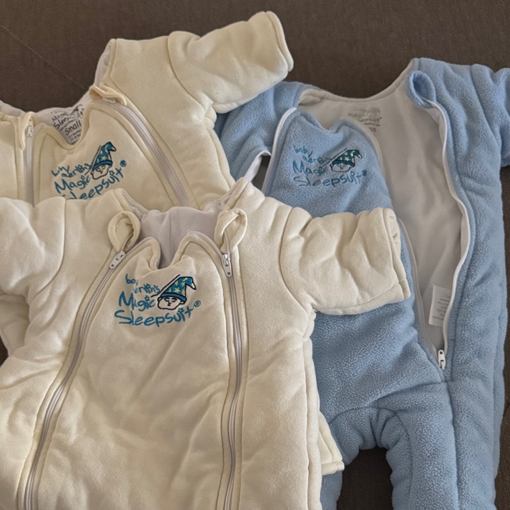 Baby Merlin's Magic Sleepsuit - Cream and Blue Kids Pajamas Sleep Sacks